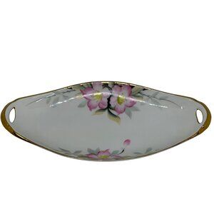 VTG Noritake Azalea Hand-Painted Oval Serving Dish 12" Pink Floral Japan 19322